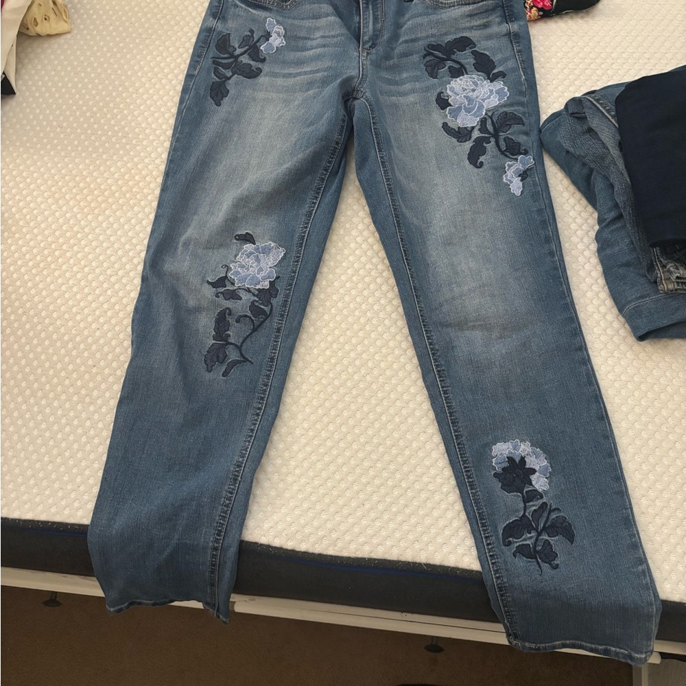 Floral Embroidered Blue Jeans